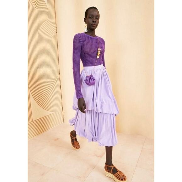 Ulla Johnson Simone Bubbled Tiered Silk Midi Skirt Foxglove Womens Size 4 - Picture 3 of 10